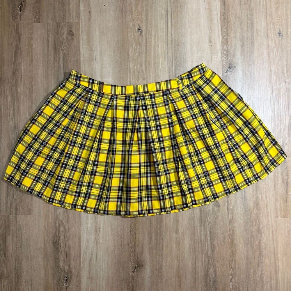 Hot Topic Yellow Black Tartan Pleated Mini Skirt Sz 3 Y2K Alt Goth Emo Pop Punk